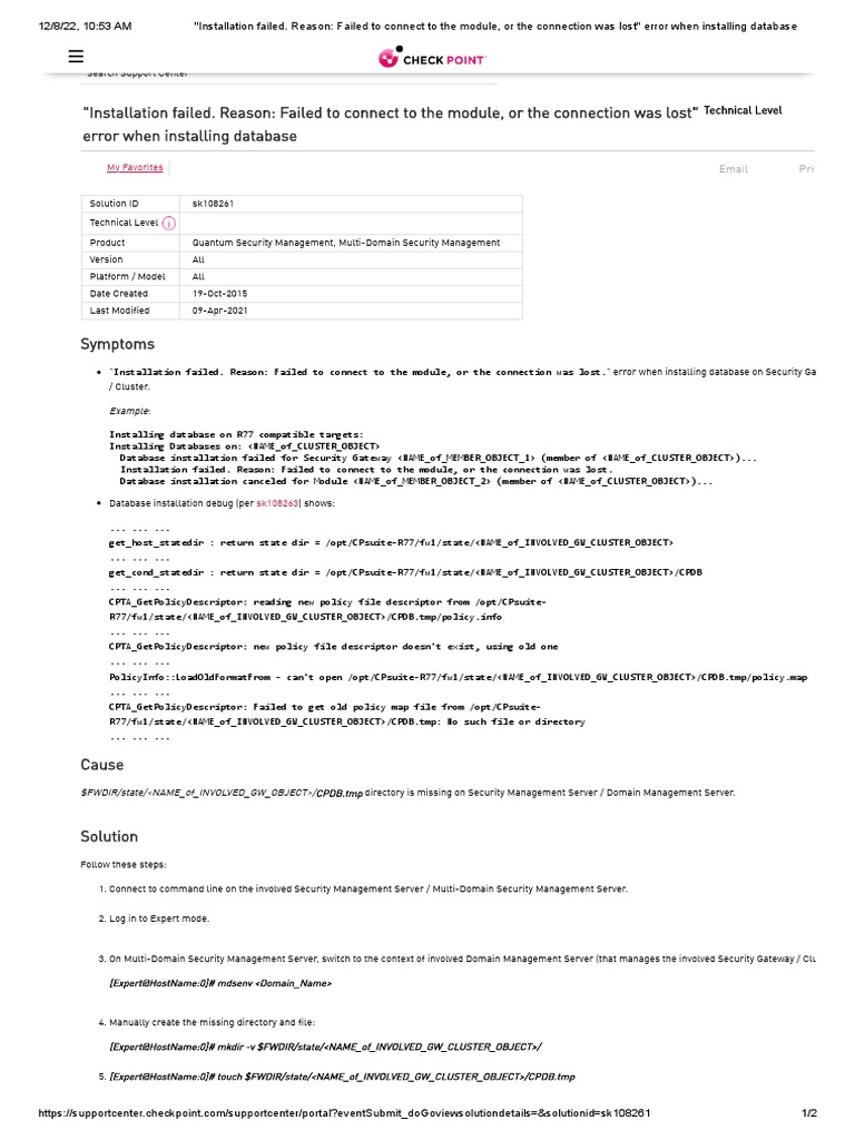 Installation Failed. Reason - Failed To Connect To The Module, or The ...