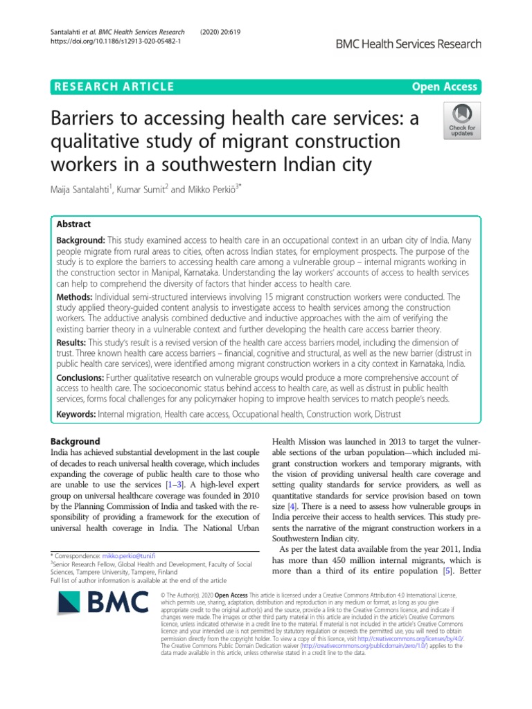 Barriers to accessing health care services PDF Health Care Employment