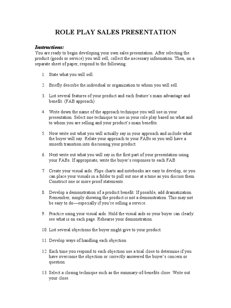 Role Play Sales Presentation | PDF