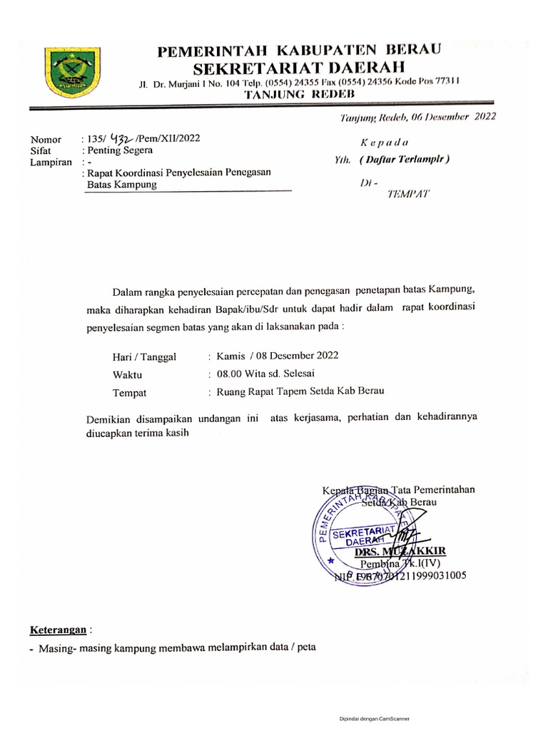 Undangan Rapat koordinasi batas kampung | PDF