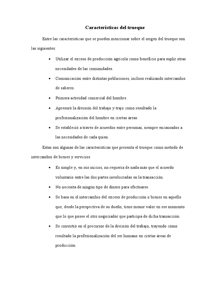 Características Del Trueque | PDF | Permuta | Comercio