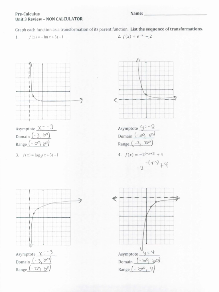 Unit 3 Review NonCalculator Answers PDF