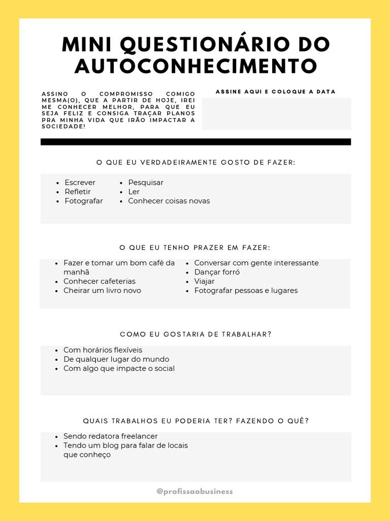 Mini Questionário de Autoconhecimento | PDF | Autoajuda