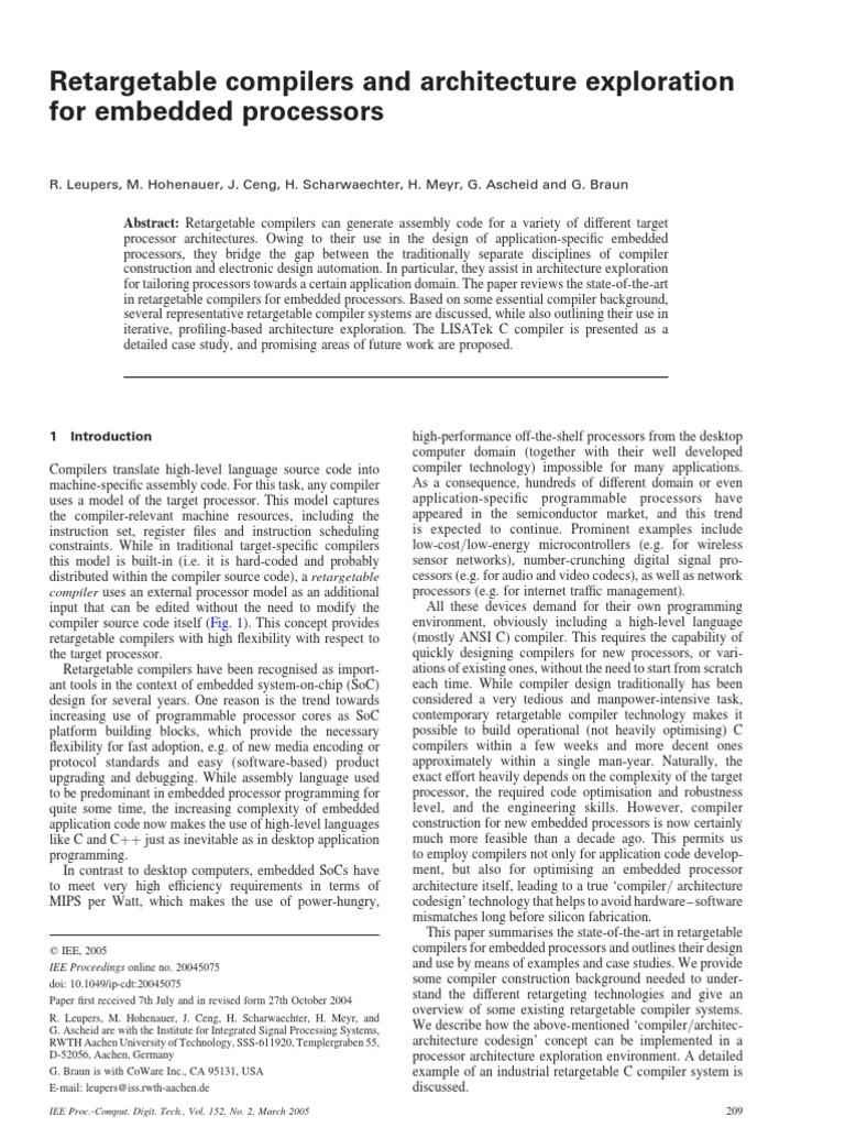 Retargetable Compilers and Architecture Exploration For Embedded ...
