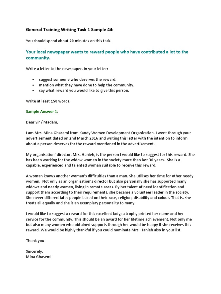 General Training Writing Task 1 Sample 44 | PDF | Social Science