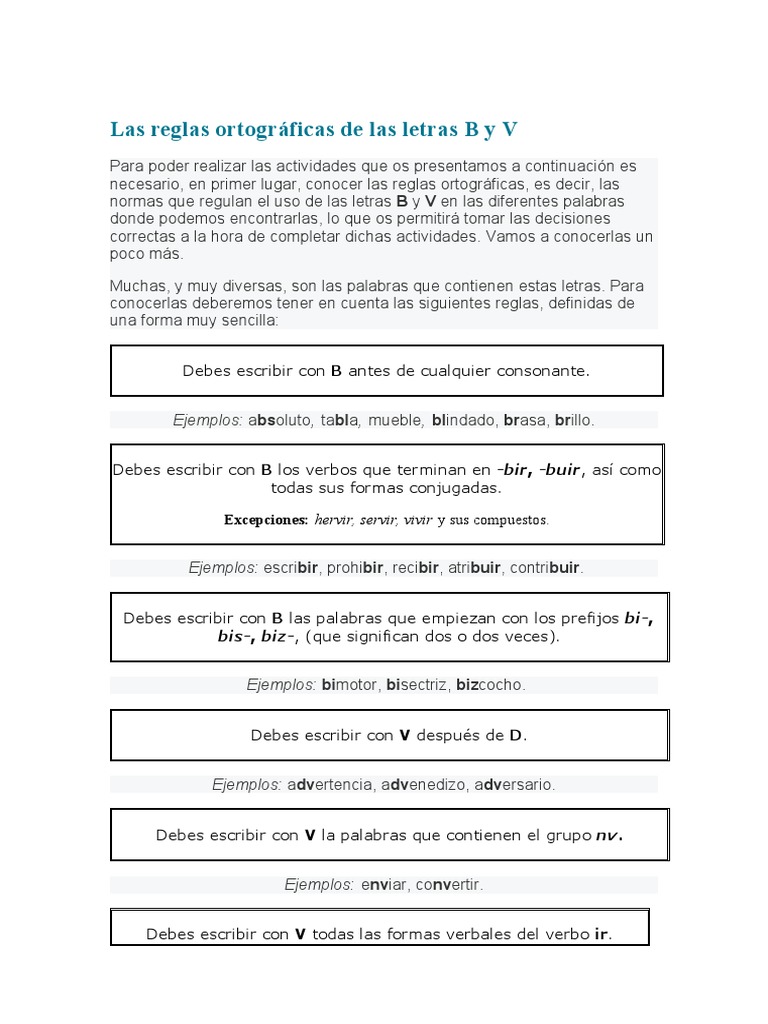 Reglas de Uso de B y V | PDF | Lingüística | Idiomas