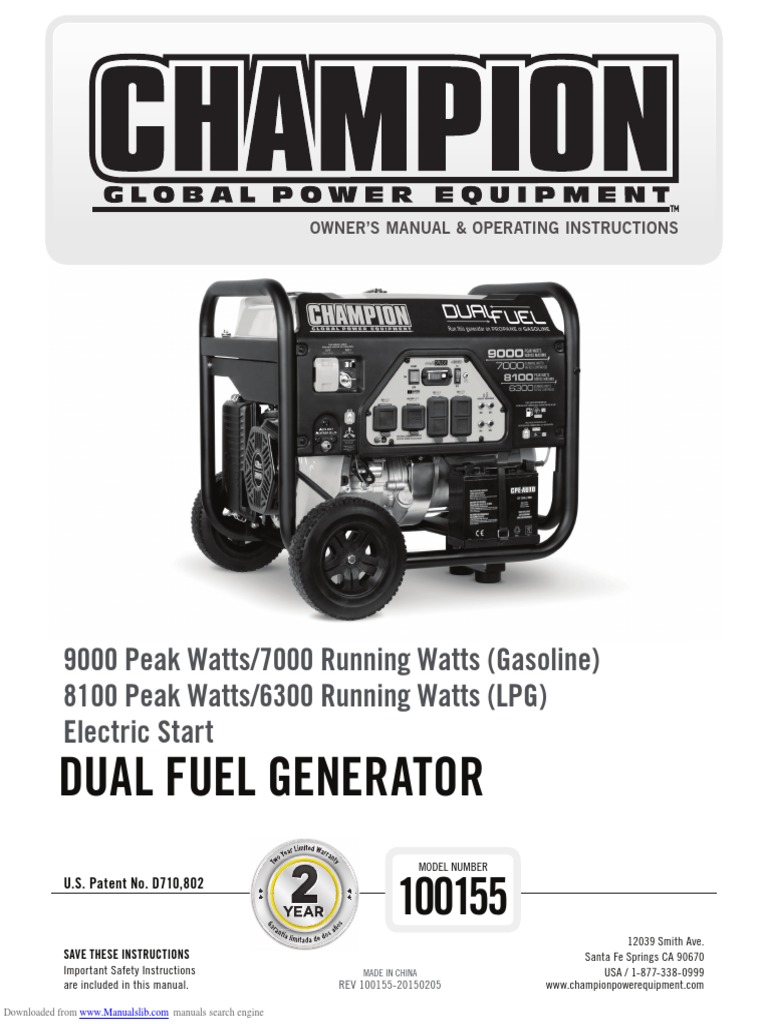 Generador Champion 100155 PDF Liquefied Petroleum Gas Gasoline