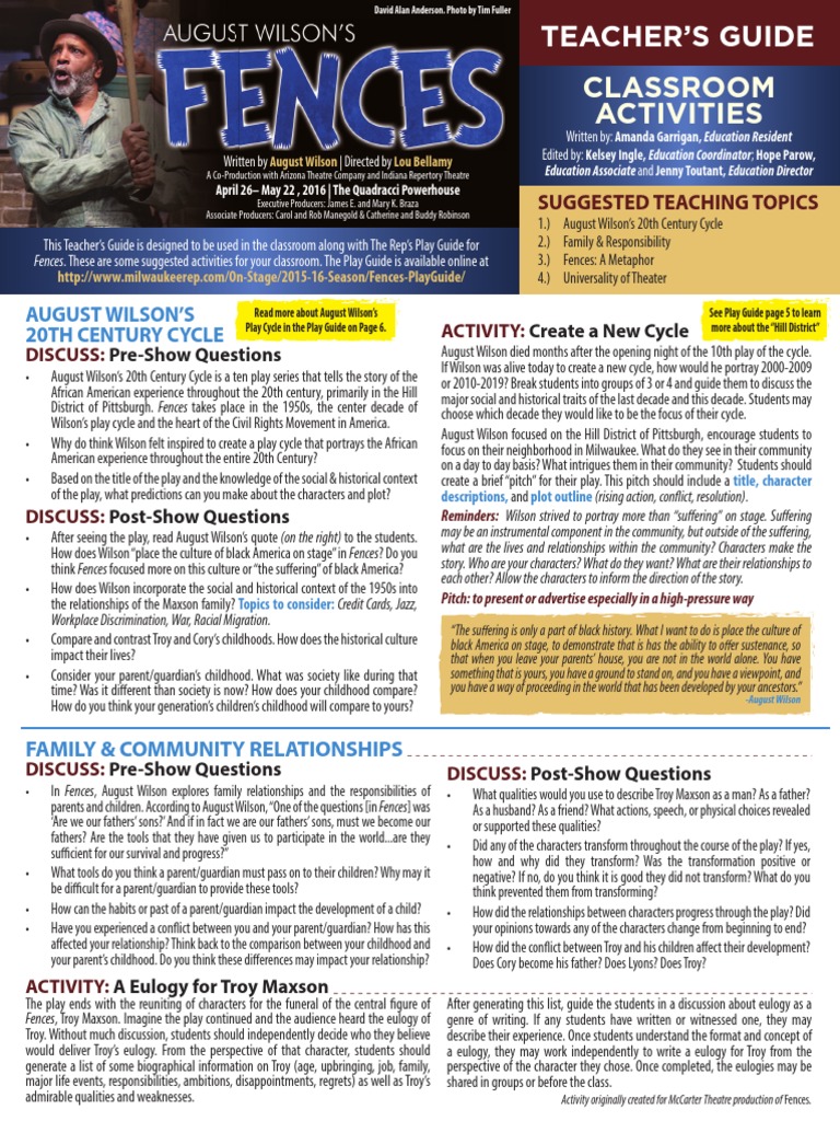 Fences Teacher Guide PDF Fences (Play)