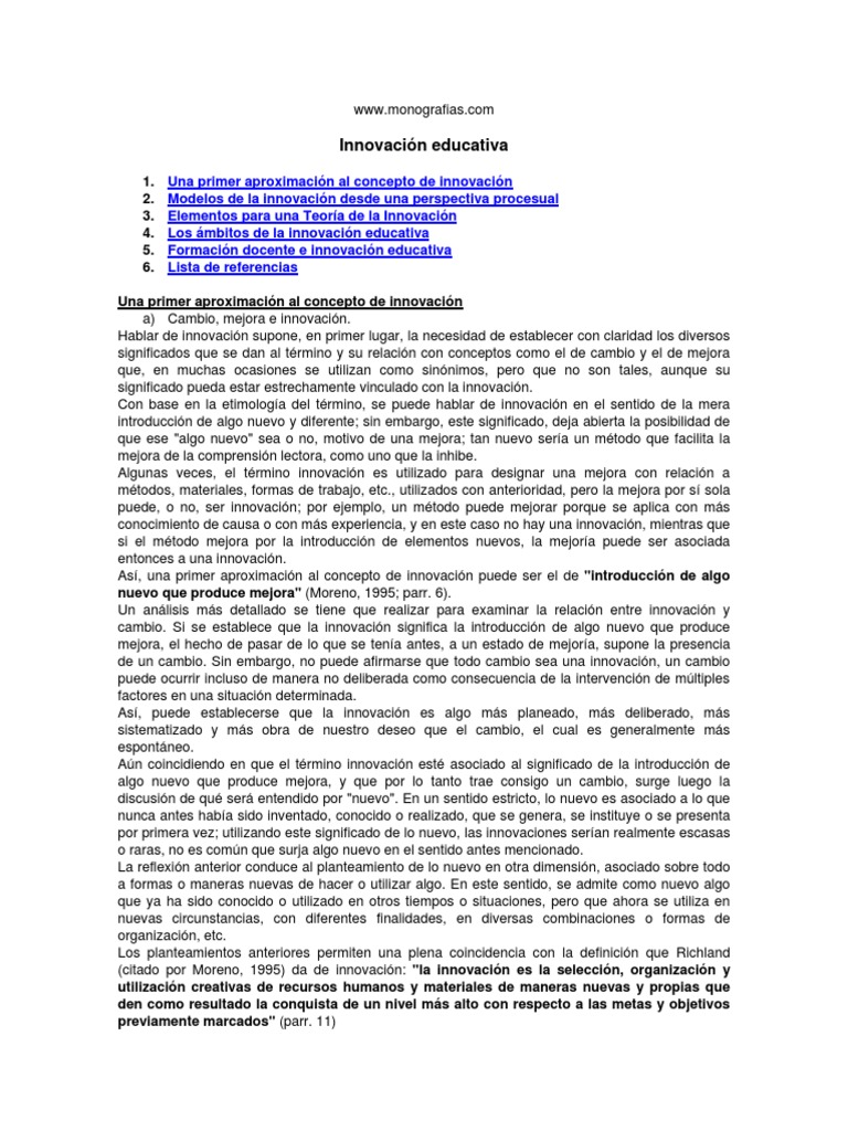 Innovación Educativa: Conceptos y Dimensiones | PDF | Plan de estudios ...