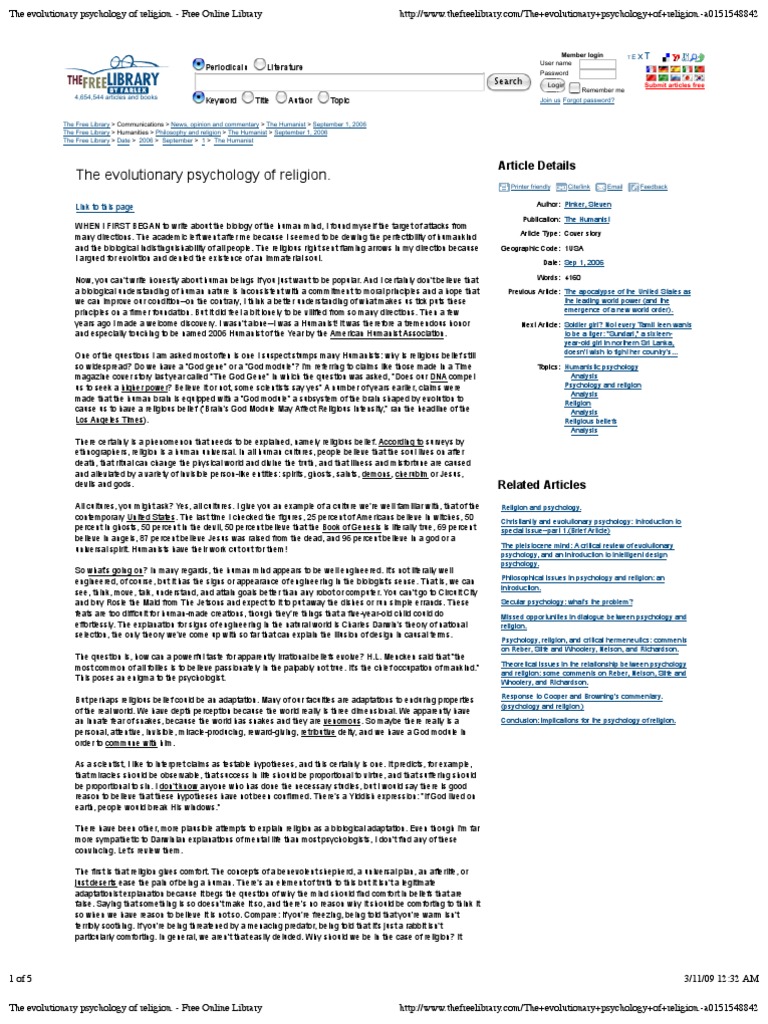 The Evolutionary Psychology of Religion. - Free Online Library | PDF ...