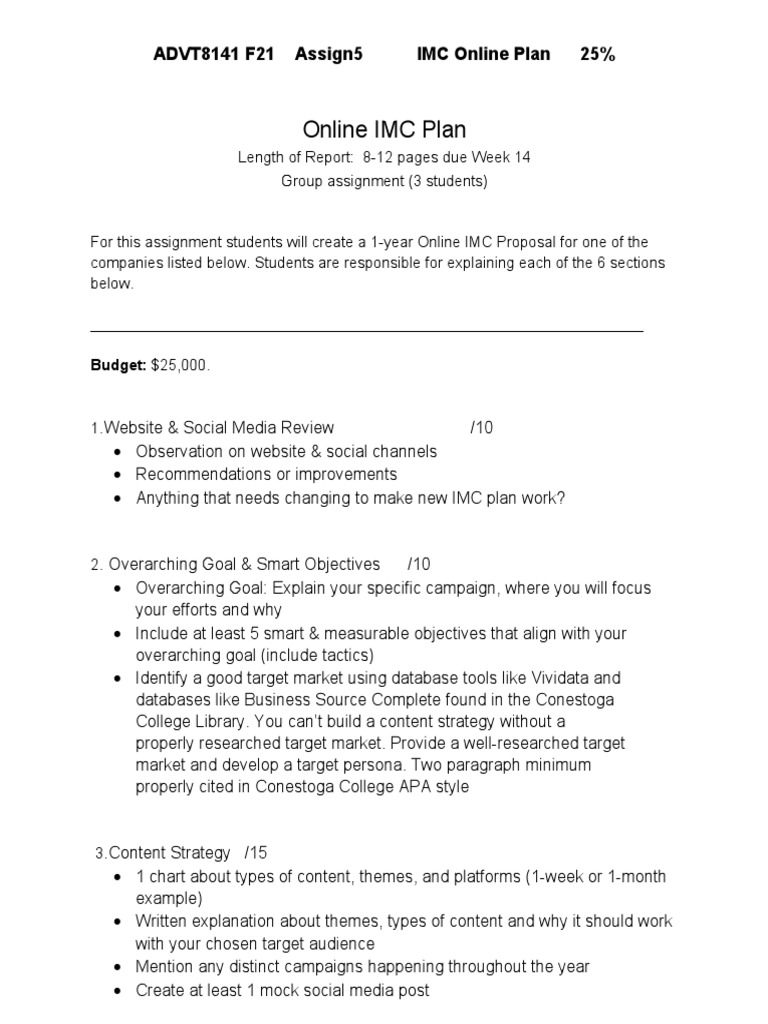 Online IMC Proposal: A One-Year Content Strategy and Tactical Plan for ...