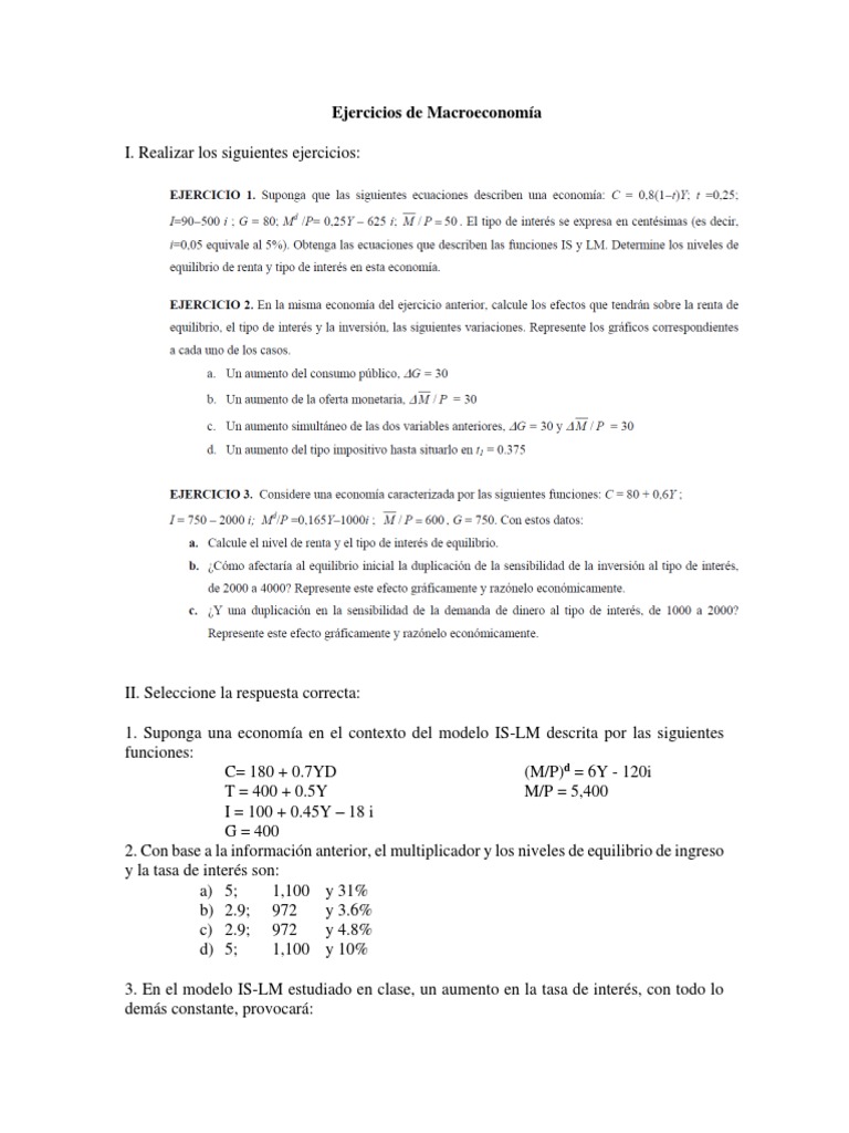 Ejercicios sobre el modelo IS-LM en Macroeconomía | PDF | La política ...