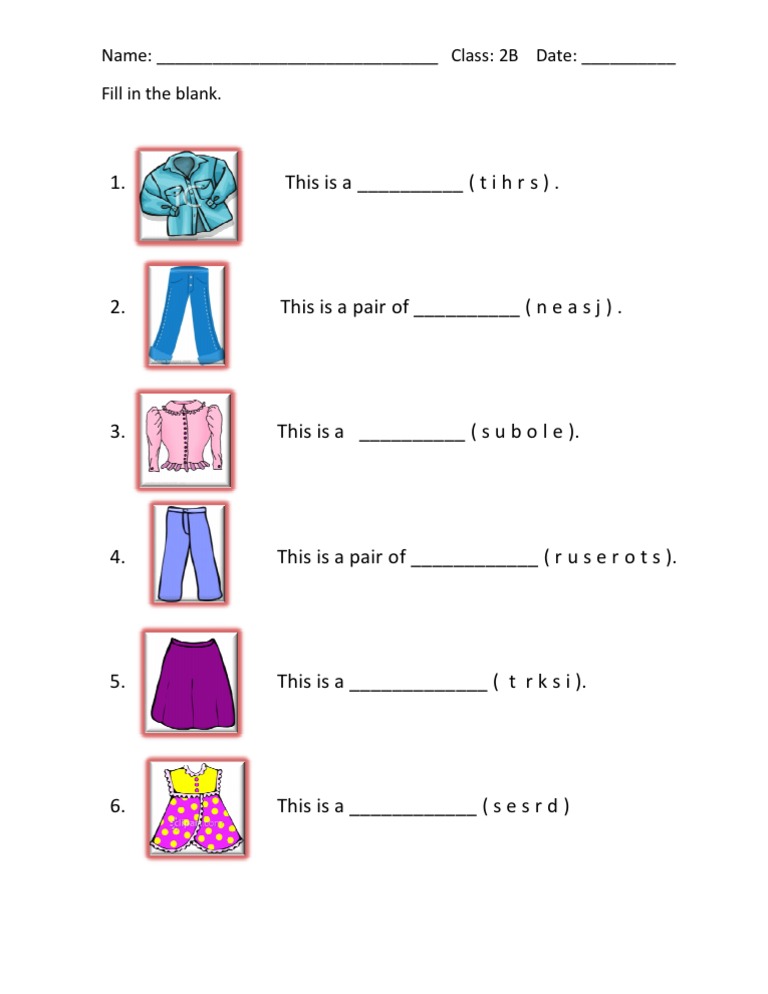 Clothing Worksheet for Students | PDF