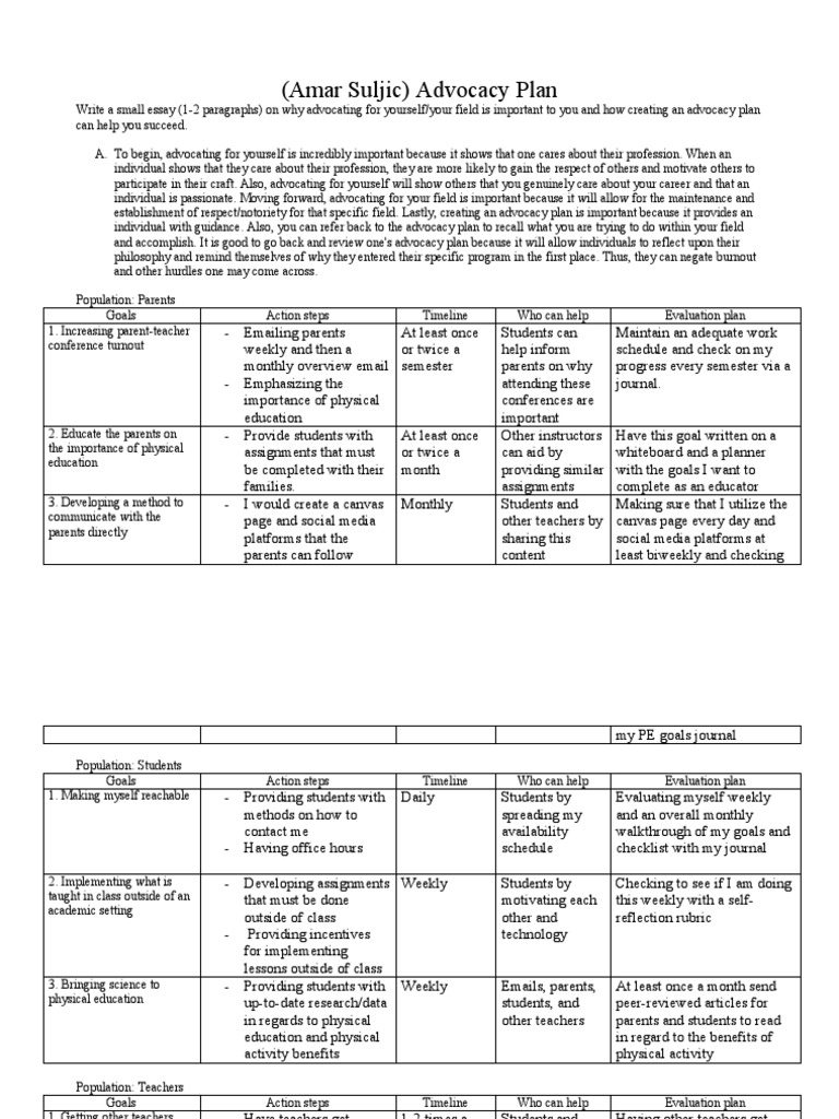 Advocacy Plan - 260 Amar Suljic | PDF | Teachers | Social Media