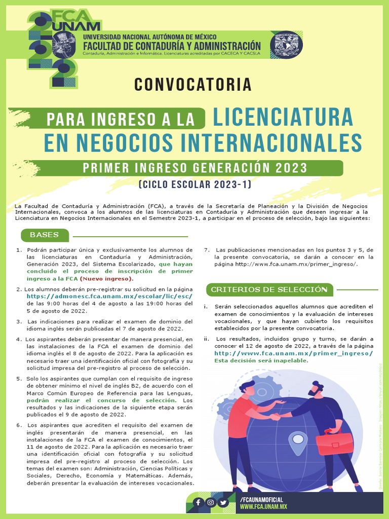 Convocatoria para Negocios Internacionales 2023 | PDF | Prueba (evaluación)