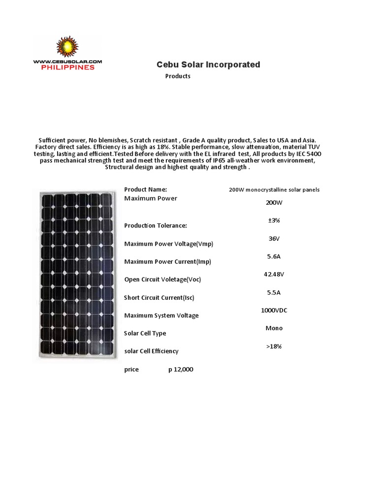 Cebu Solar Panels Prices PDF Solar Cell Electricity