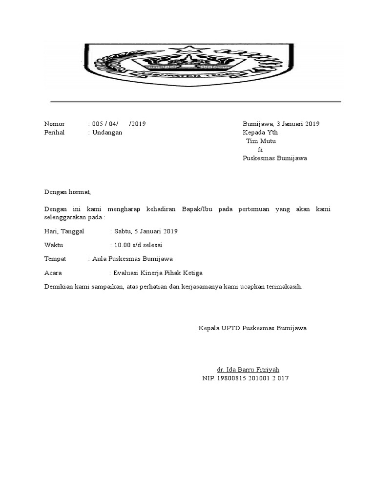 Undangan Evaluasi Kinerja Pihak Ketiga | PDF