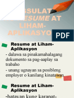 Pagsulat NG Resume at Liham-Aplikasyon