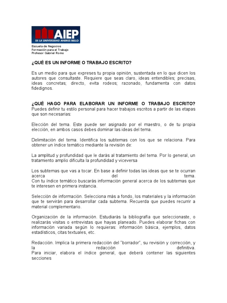 QUÉ ES UN INFORME O TRABAJO ESCRITO Bibliografía
