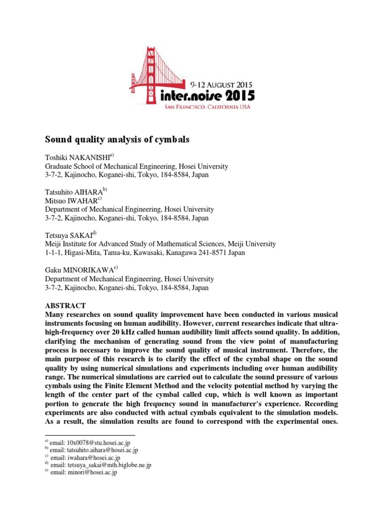 Cymbal Sound Quality Analysis Study | PDF | Sound | Oscillation