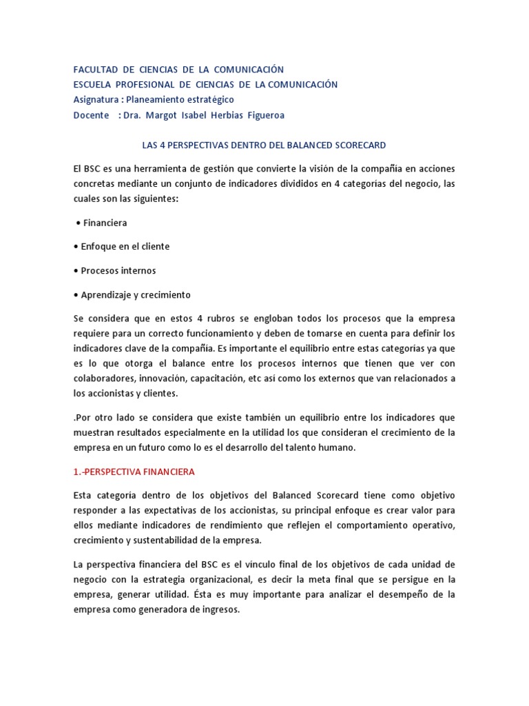Las 4 Perspectivas del Balanced Scorecard | PDF | Business | Aprendizaje