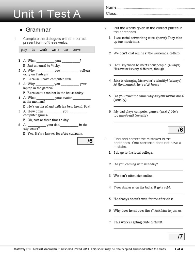 Gateway B1 Test 1A | PDF