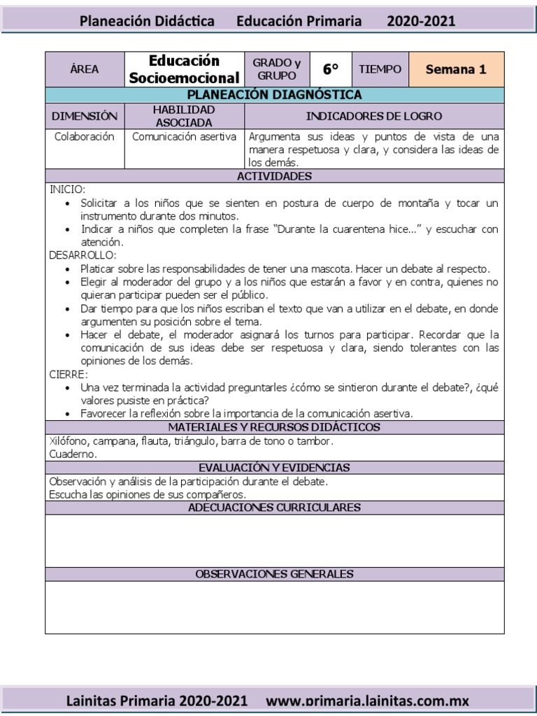 Planeación Diagnóstica 1° Primaria | PDF | Educación primaria | Evaluación