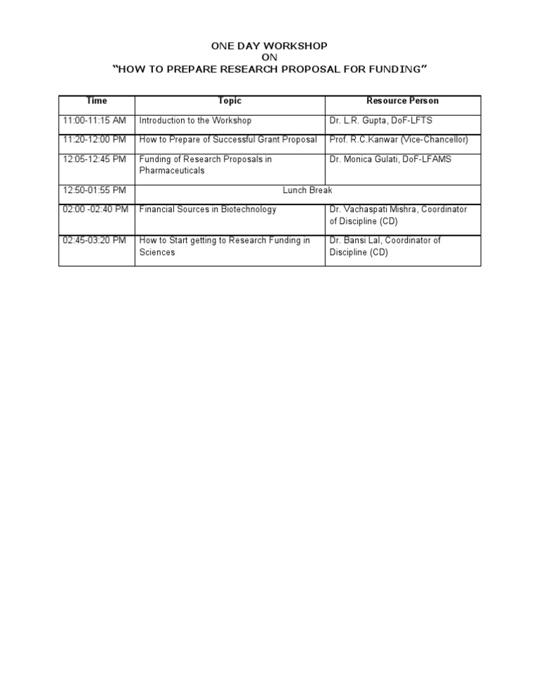 Research Proposal Workshop Agenda | PDF