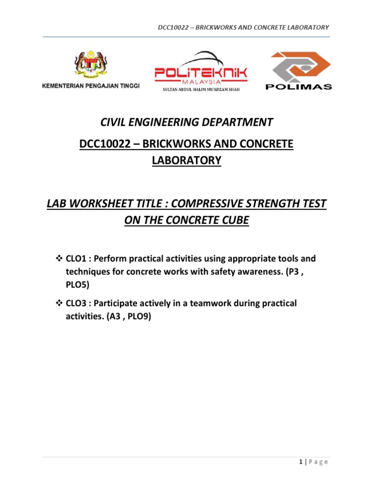 Report Politeknik Concrete Compressive Strength Test On The Concrete