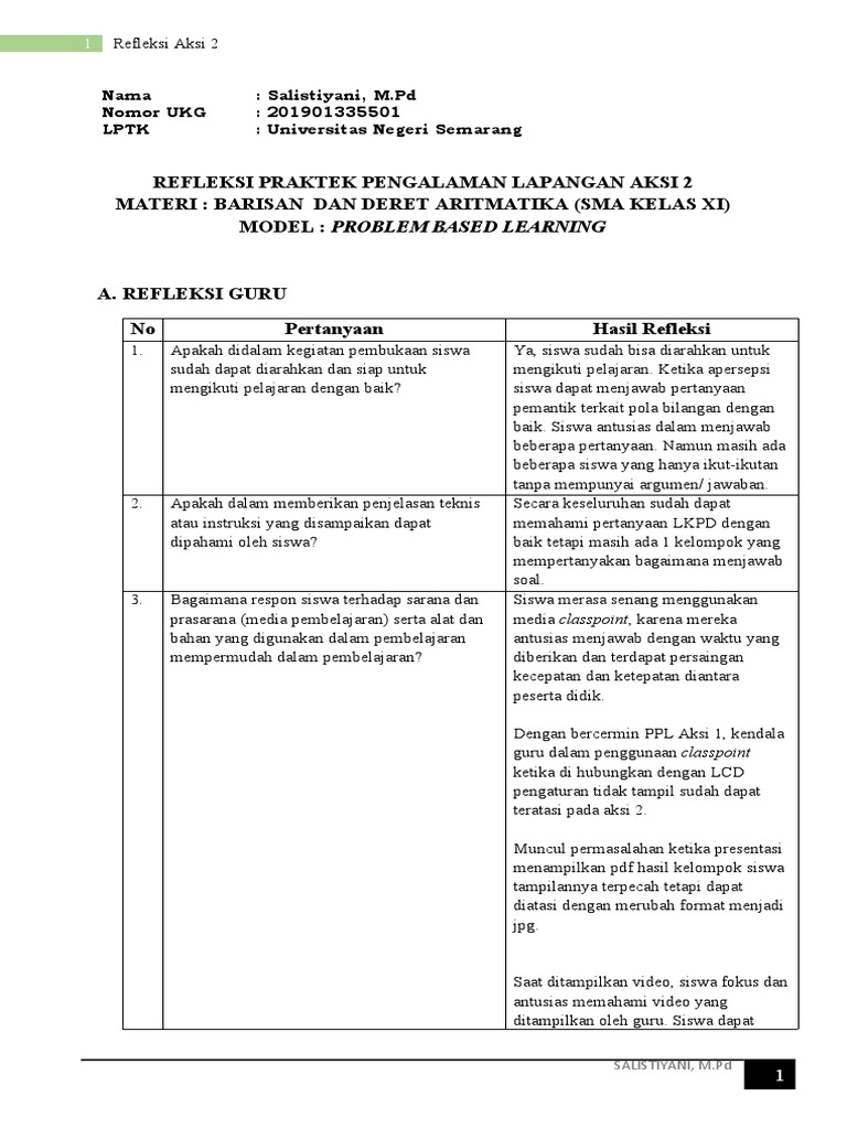 Refleksi Pembelajaran Aksi 2 | PDF | Karier & Perkembangan