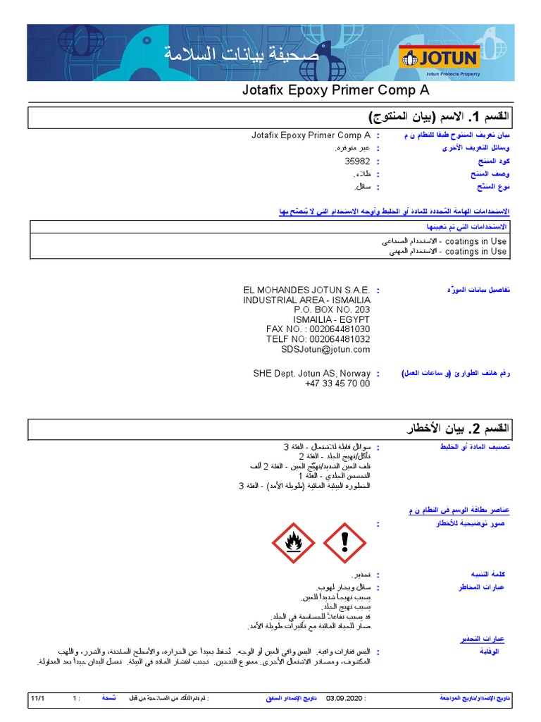 SDS 35982 Jotafix Epoxy Primer Comp A arSA EG PDF