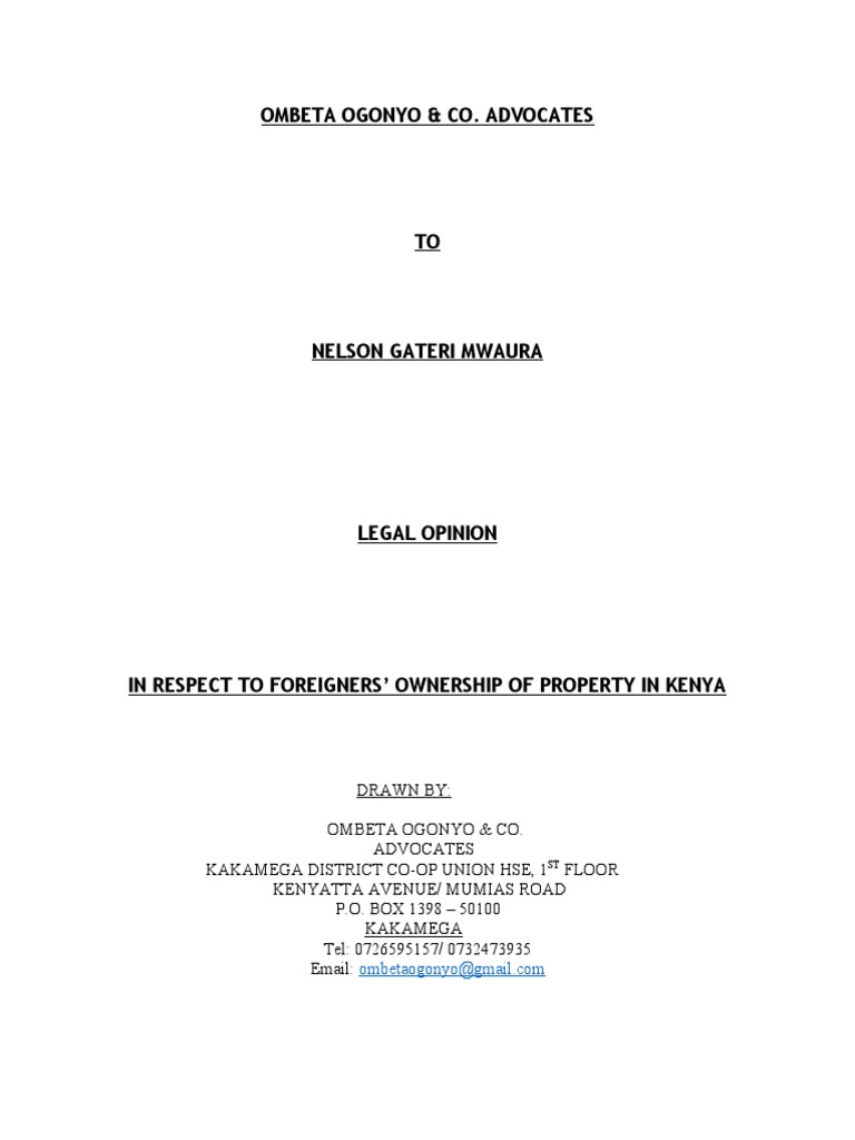 Foreigners Ownership of Property in Kenya PDF Taxes Kenya