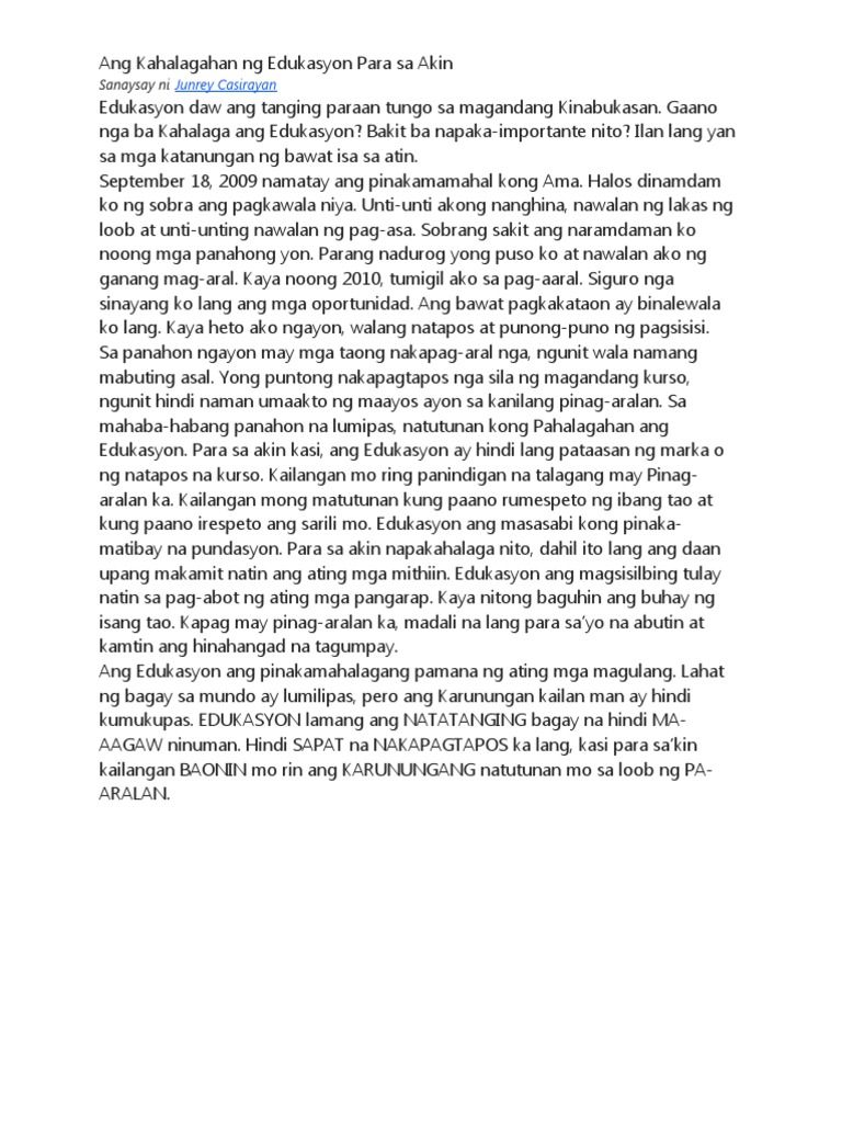 Ang Kahalagahan NG Edukasyon para Sa Akin | PDF