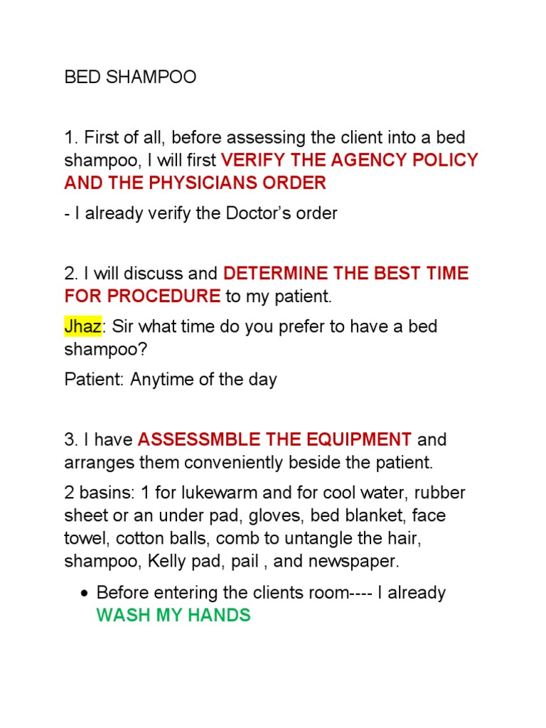 Bed Shampoo PDF Shampoo Bed