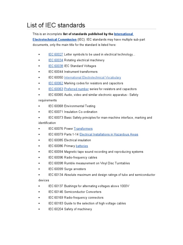 List of IEC Standards PDF Photovoltaic System International Electrotechnical Commission