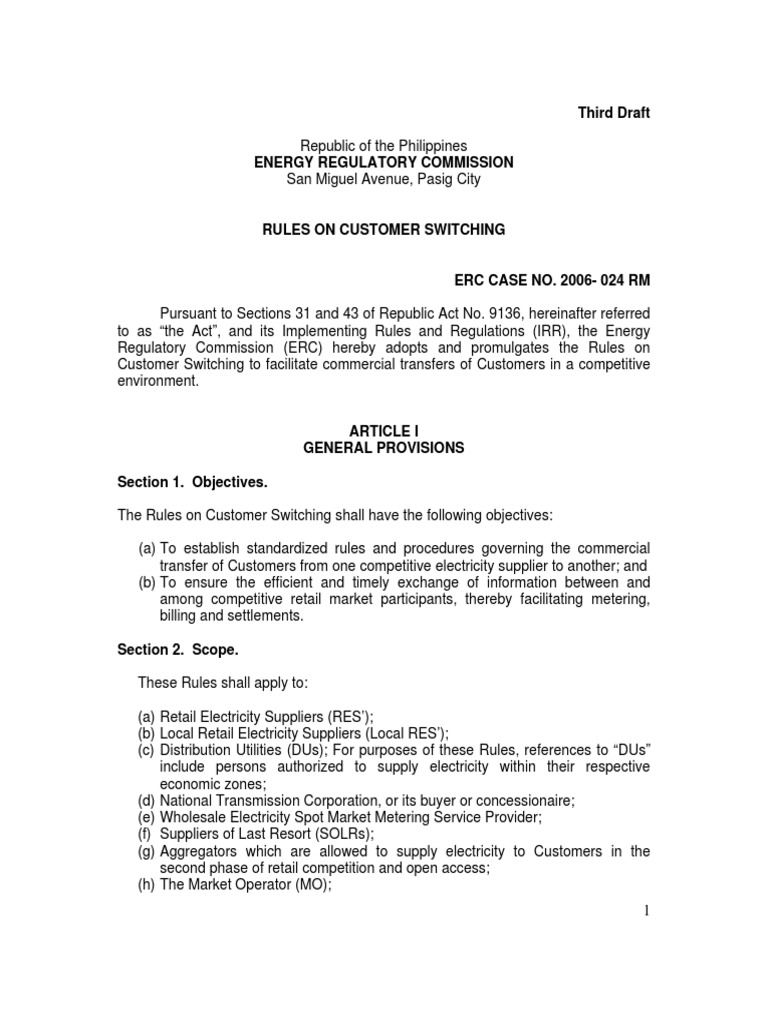 Rules On Customer Switching (As of Sept 2007) | PDF | Electric Power ...