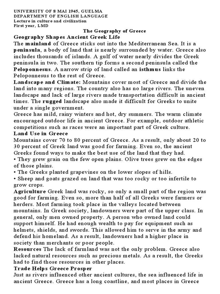 1 The Geography of Greece PDF Mycenaean Greece Greece