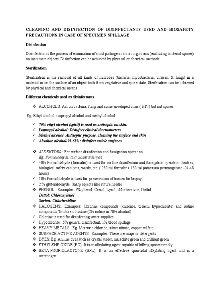 Spillage PDF Disinfectant Sterilization (Microbiology)