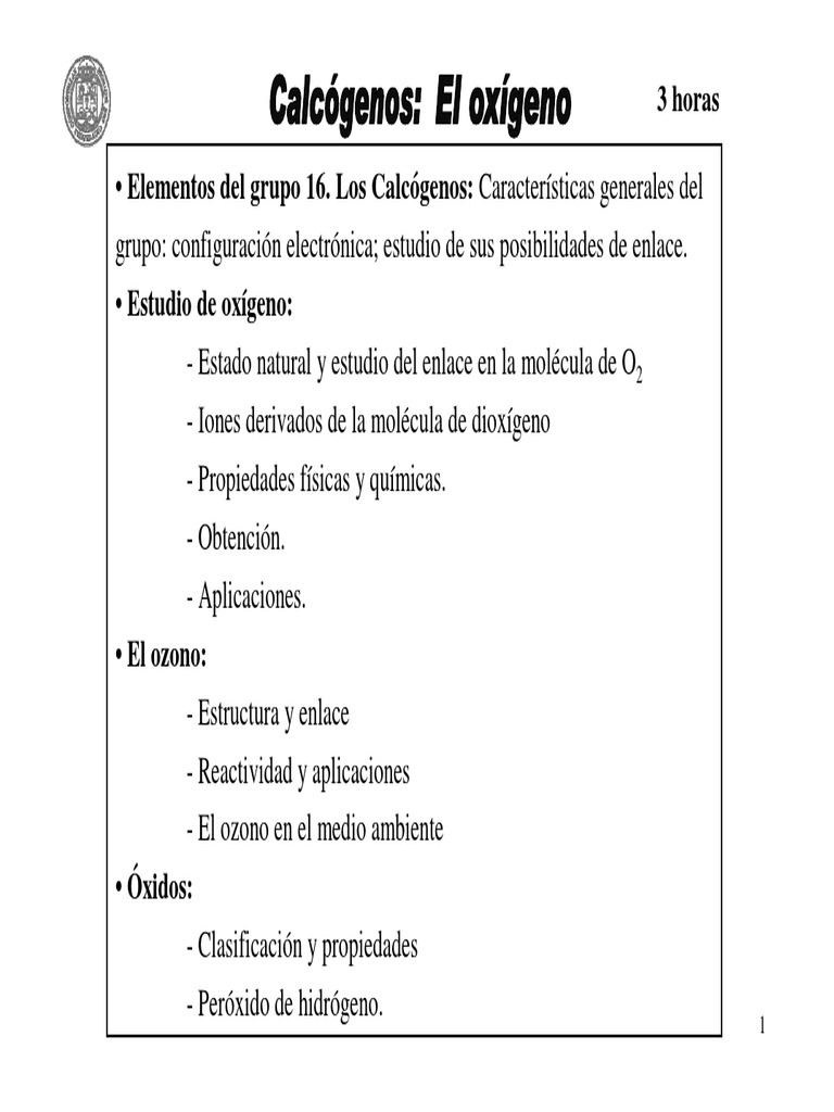 Características y Propiedades de los Calcógenos | PDF | Oxígeno | Agua