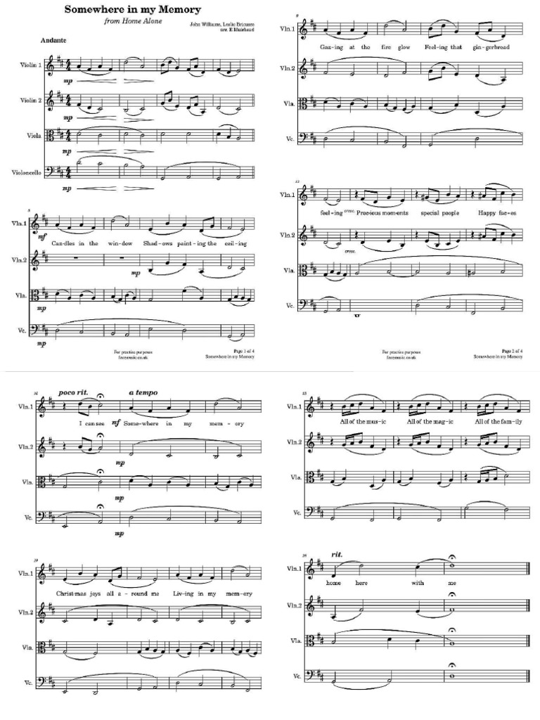 Somewhere in My Memory String Quartet PDF