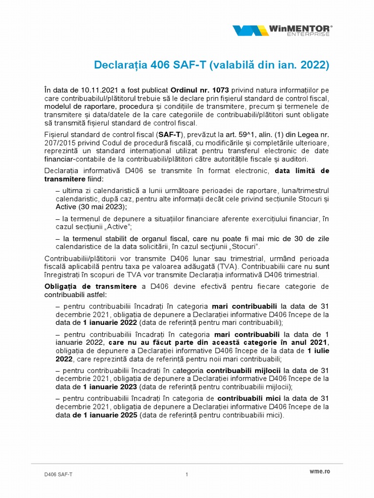 WME - Declaratia 406 SAF-T | PDF