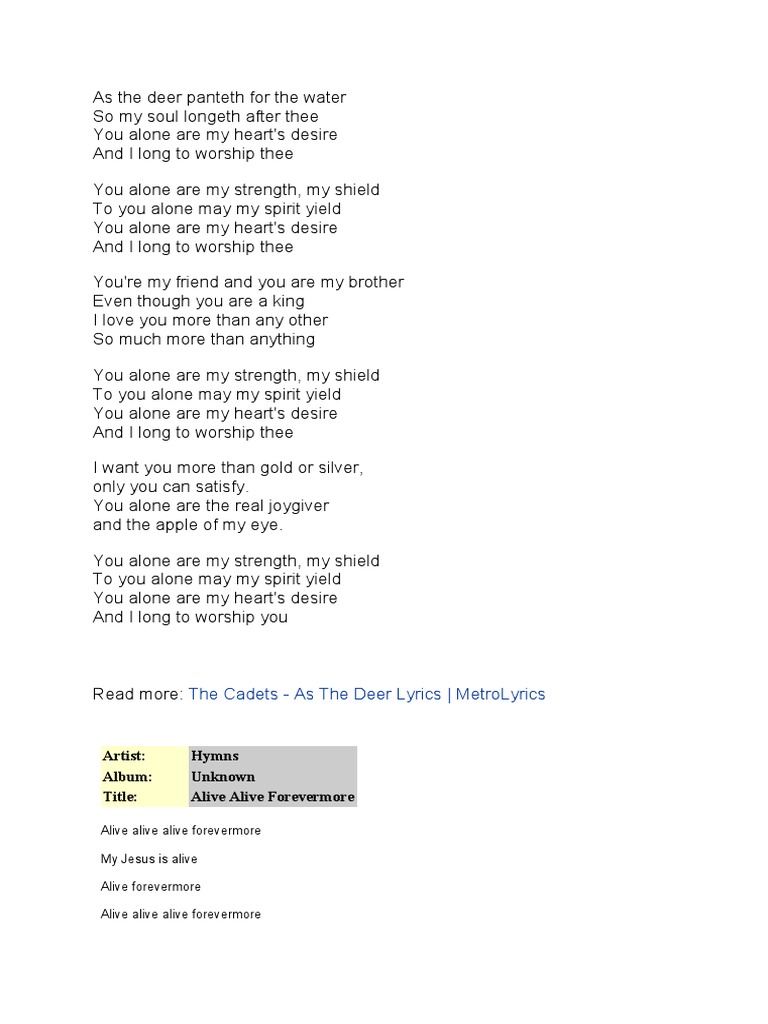 As the Deer Panteth Lyrics | PDF | Jesus | Religious Belief And Doctrine