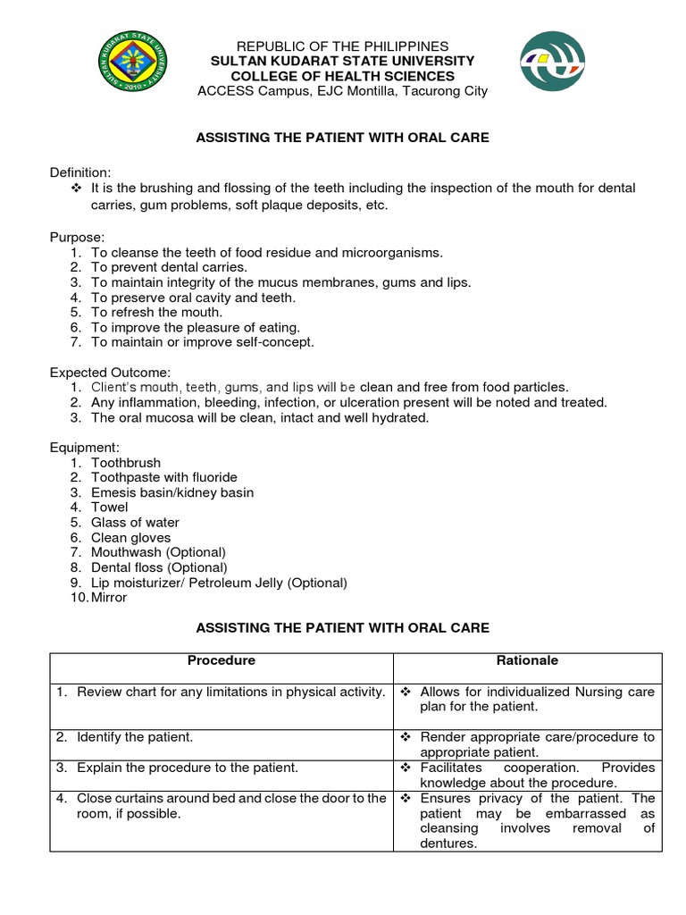 Oral Care Procedures in Nursing | PDF | Oral Hygiene | Toothbrush