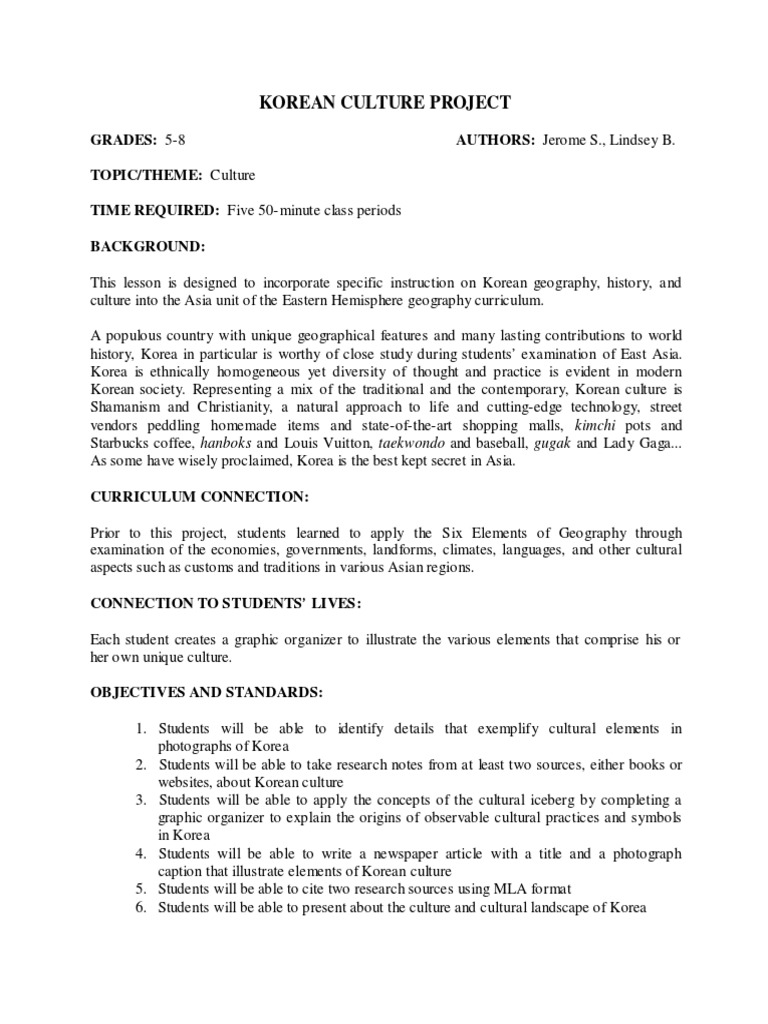 Korean Culture Project Pdf