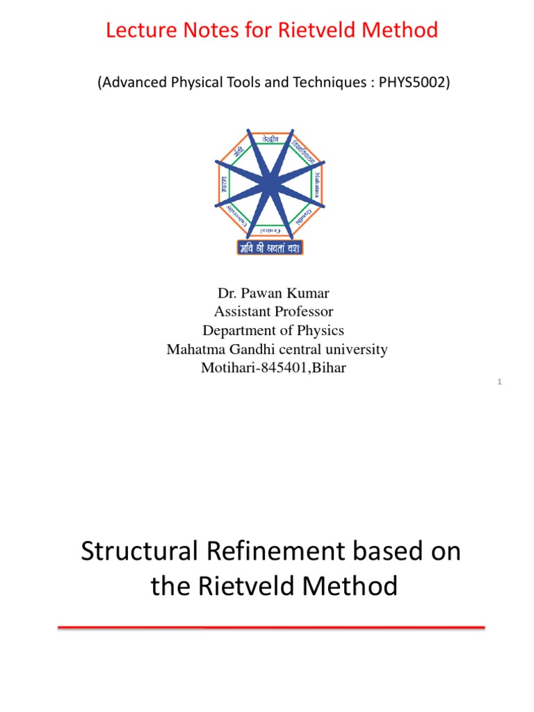 Lecture Notes For Rietveld Method: (Advanced Physical Tools and ...