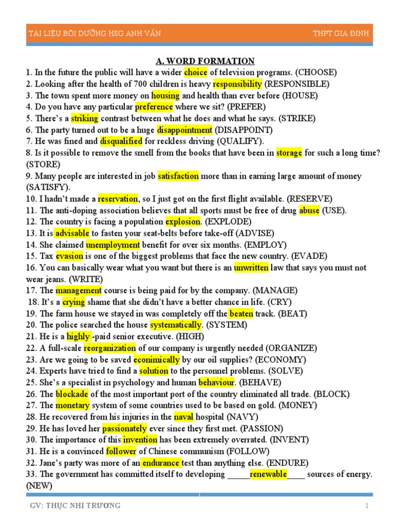 Word Form Excercise | PDF