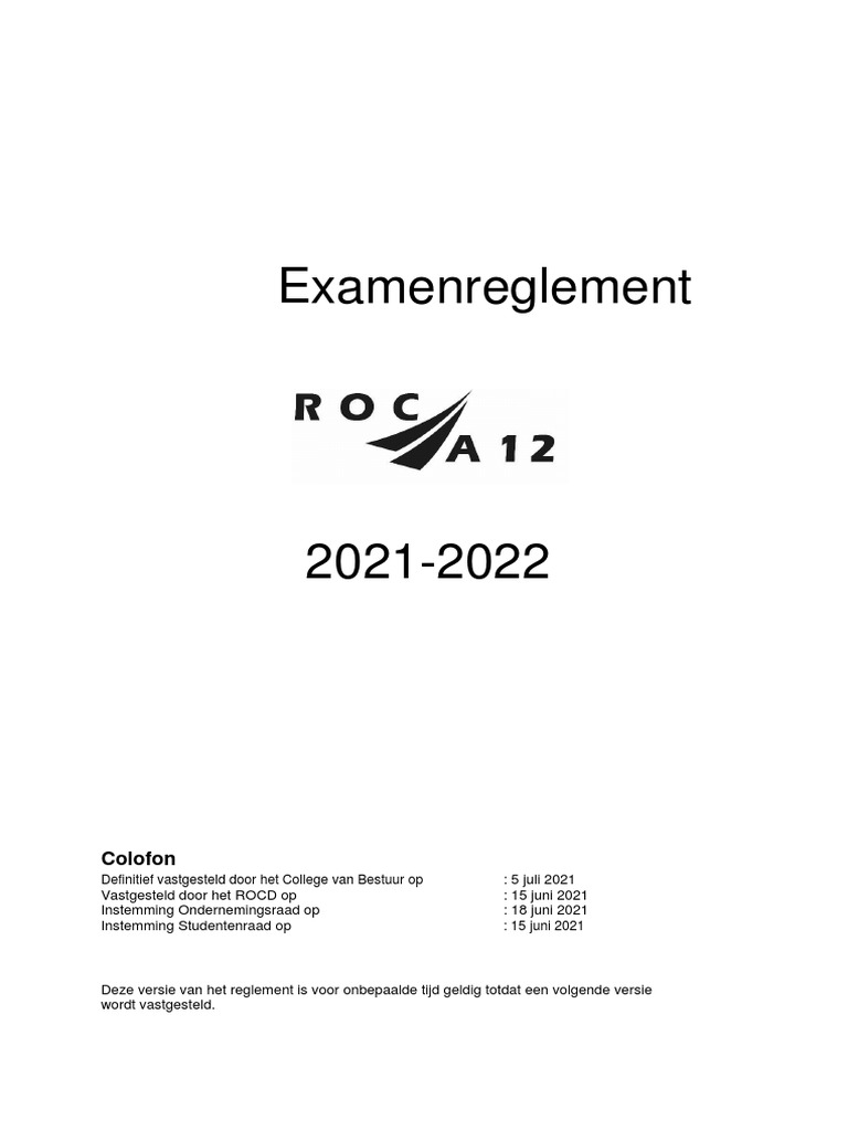 Examenreglement ROC A12 2021-2022 v1.0 | PDF