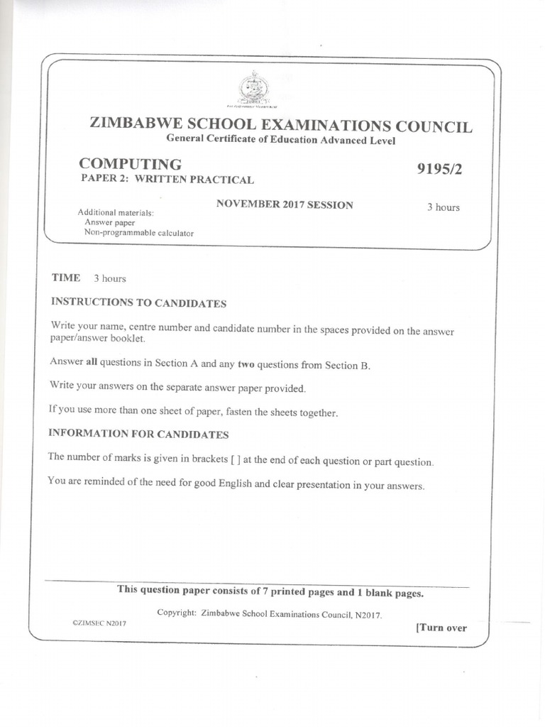 Zimsec Computing Paper 2 2017 | PDF