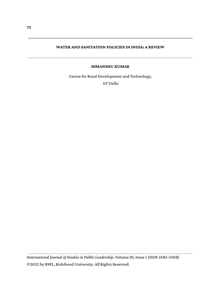 Water and Sanitation Policies in India Himanshu Kumar | PDF ...