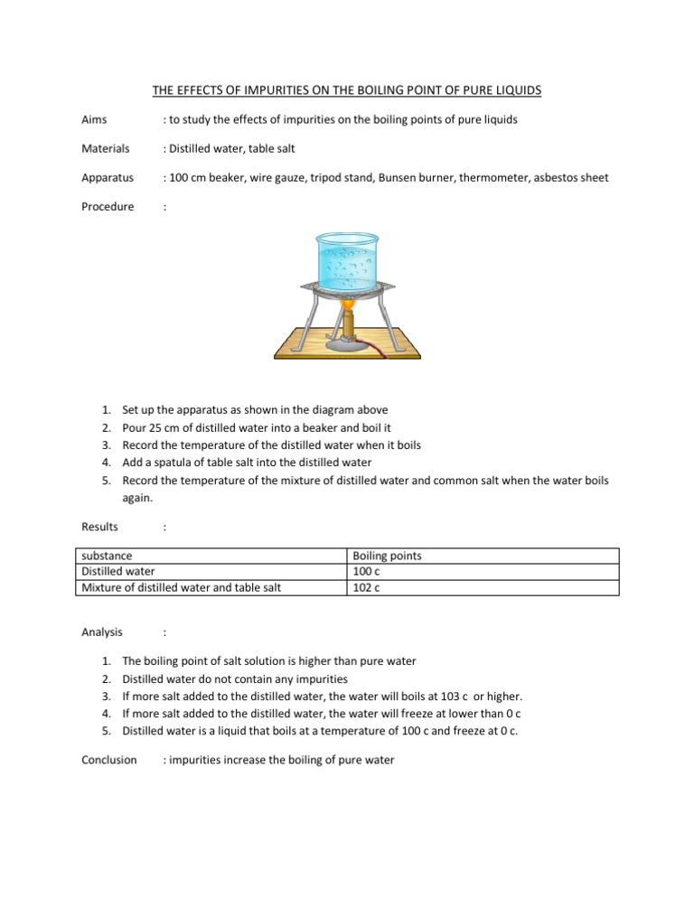 The Effects of Impurities on the Boiling Point of Pure Liquids